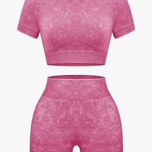 Pink Seamless Crop Top and Shorts Set